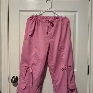 Stylish Pink Drawstring Cargo Pants